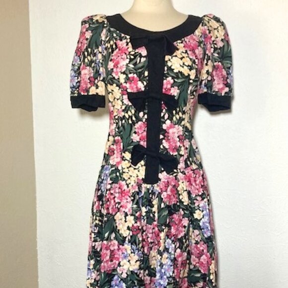 VINTAGE 80's Floral Party Dress - Breakin' Loose - M - Picture 1 of 14